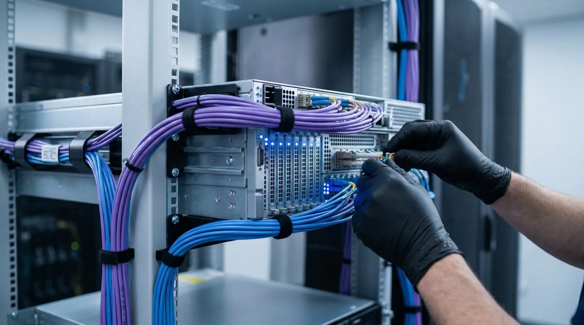 Sala de servidores con racks de cómputo e infraestructura hiperconvergente